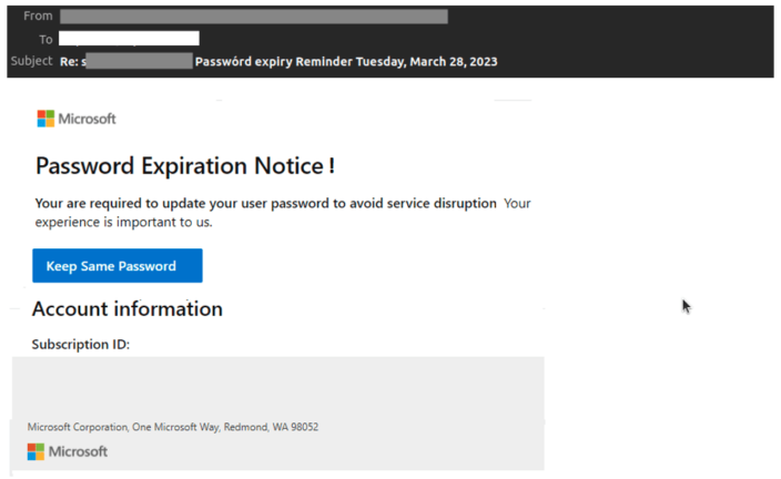 Microsoft 365 phishing email