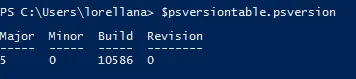 PowerShell command displaying the installed PowerShell version.