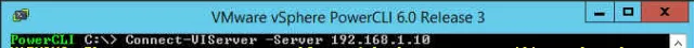 PowerCLI Connect-VIServer command example.