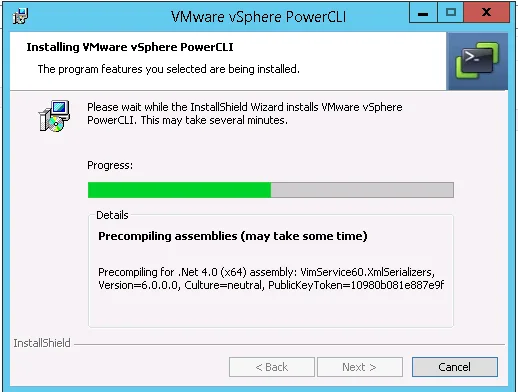 VMware vSphere PowerCLI installation wizard during setup.