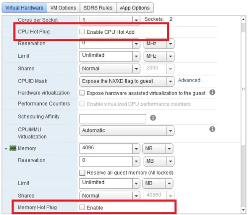 Where to enable hot-add
