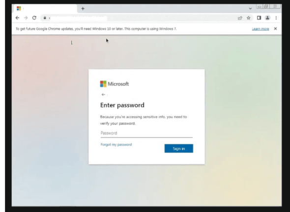 Microsoft 365 destination phishing page