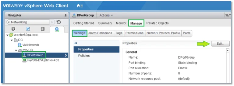 Accessing the distributed port group properties