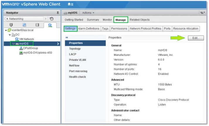 Accessing the distributed switch properties