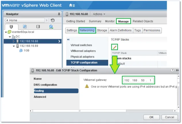 Configuring the default gateway on a TCP/IP stack
