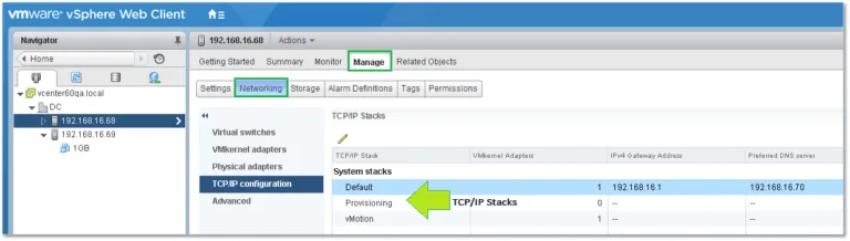 Managing TCP/IP stacks on an ESXi host