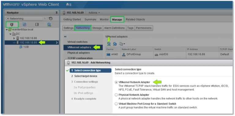 Setting up a VMkernel on an ESXi host