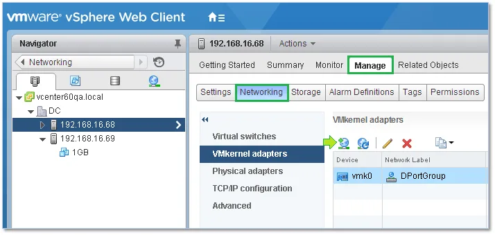 Creating a VMkernel on an ESXi host