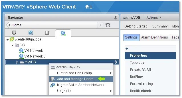 Adding hosts to a vDS