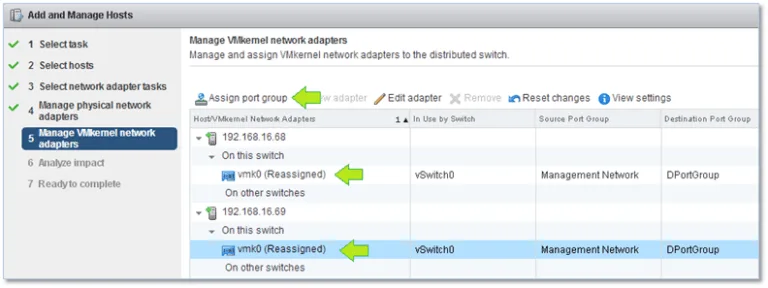 Migrating VMkernels to the vDS