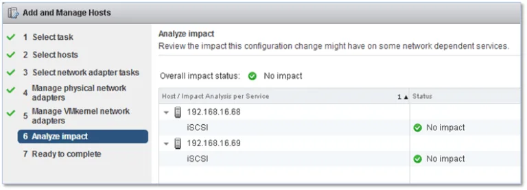 Impact analysis when creating a vDS