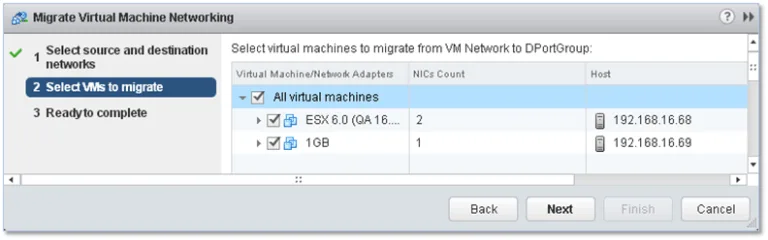 Selecting the VMs to migrate