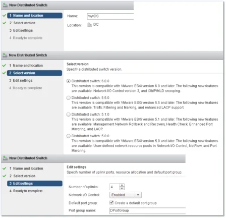 Completing the configuration of a vDS