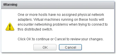 Warning about one or more hosts not having any uplinks