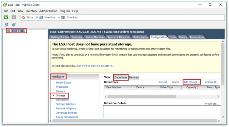 Add storage from the datastores view