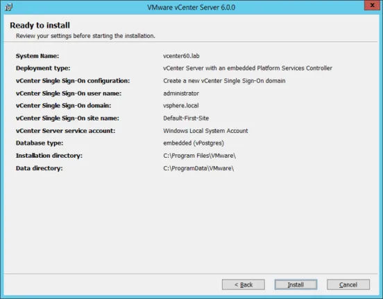 Review your settings before starting the installation