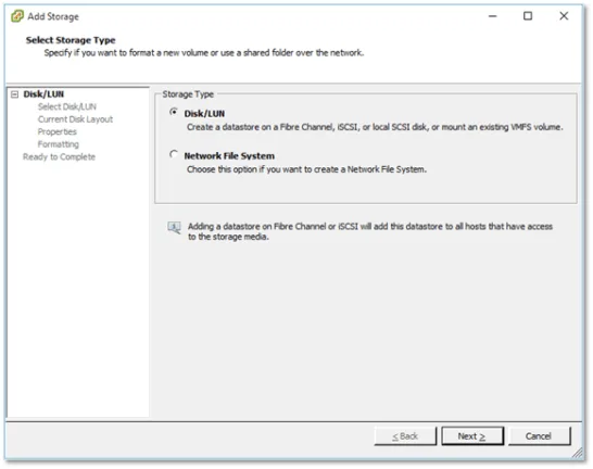 select storage type