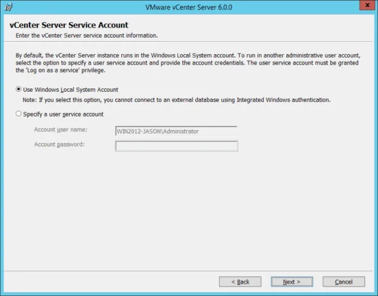 vCenter Service Account