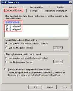 Failover Cluster Manager R2 Advanced Policies Step 1
