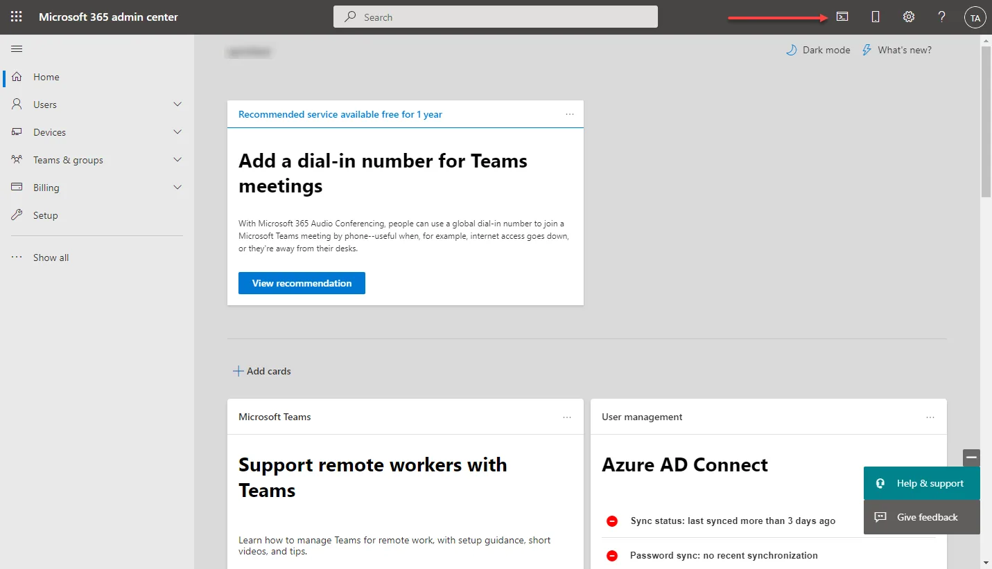 Accessing cloud shell from your Microsoft 365 environment