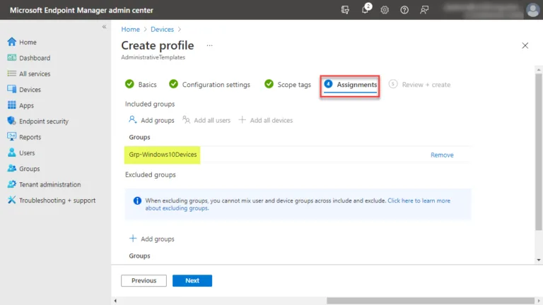 Assign the configuration profile to the Azure Active Directory group containing devices you want to target
