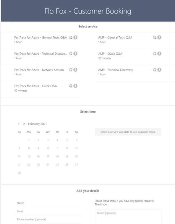 Bookings interface for the person booking a meeting