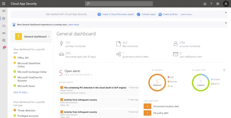 Cloud app security dashboard