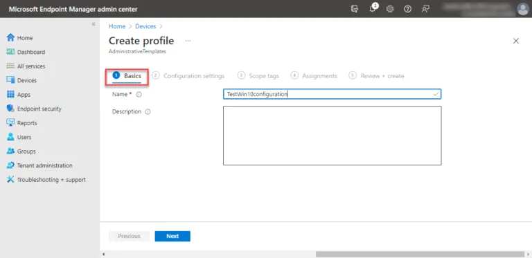 Configuring a name for your configuration profile
