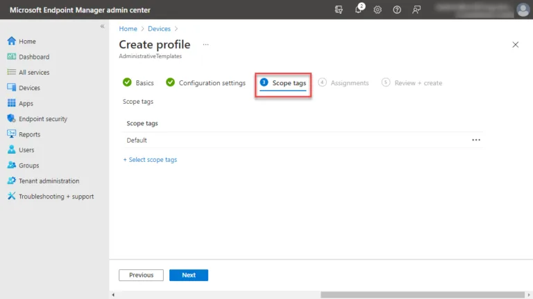Define scope tags for your configuration profile