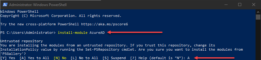Installing the AzureAD PowerShell module