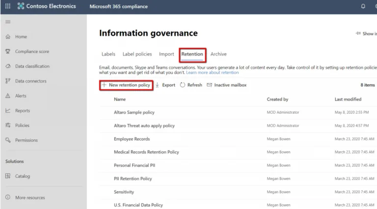 Retention policies and creating a new one