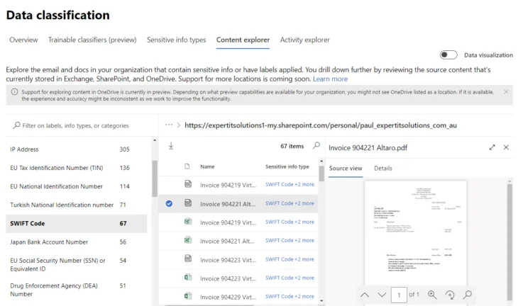 Content Explorer in Data Classification