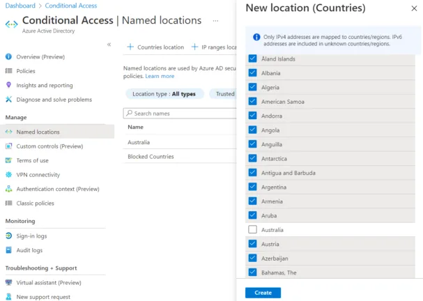Creating a Named Location for a Conditional Access Policy