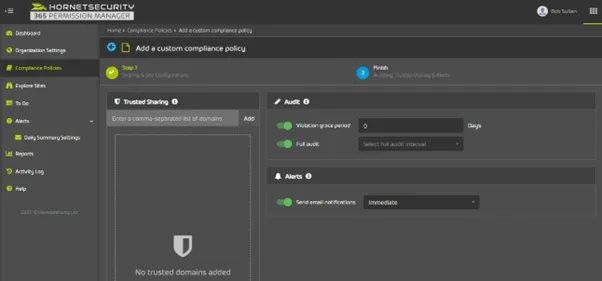 Creating a custom compliance policy for sharing governance settings