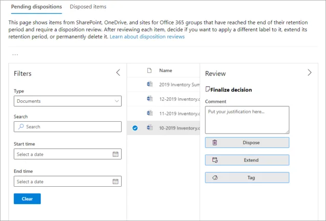 Disposition options (courtesy of Microsoft)