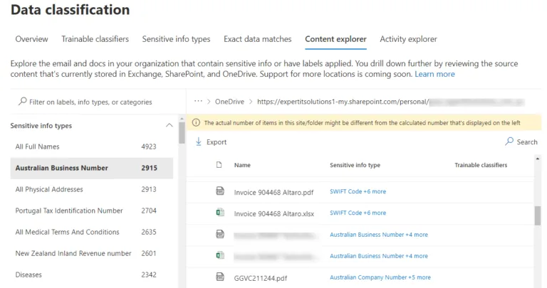 Documents identified in Content Explorer