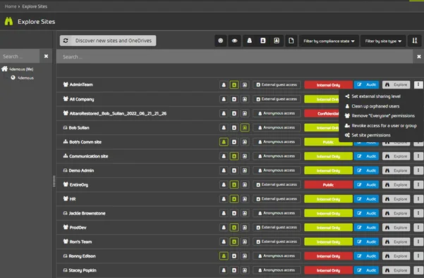 Explore Sites sharing and compliance