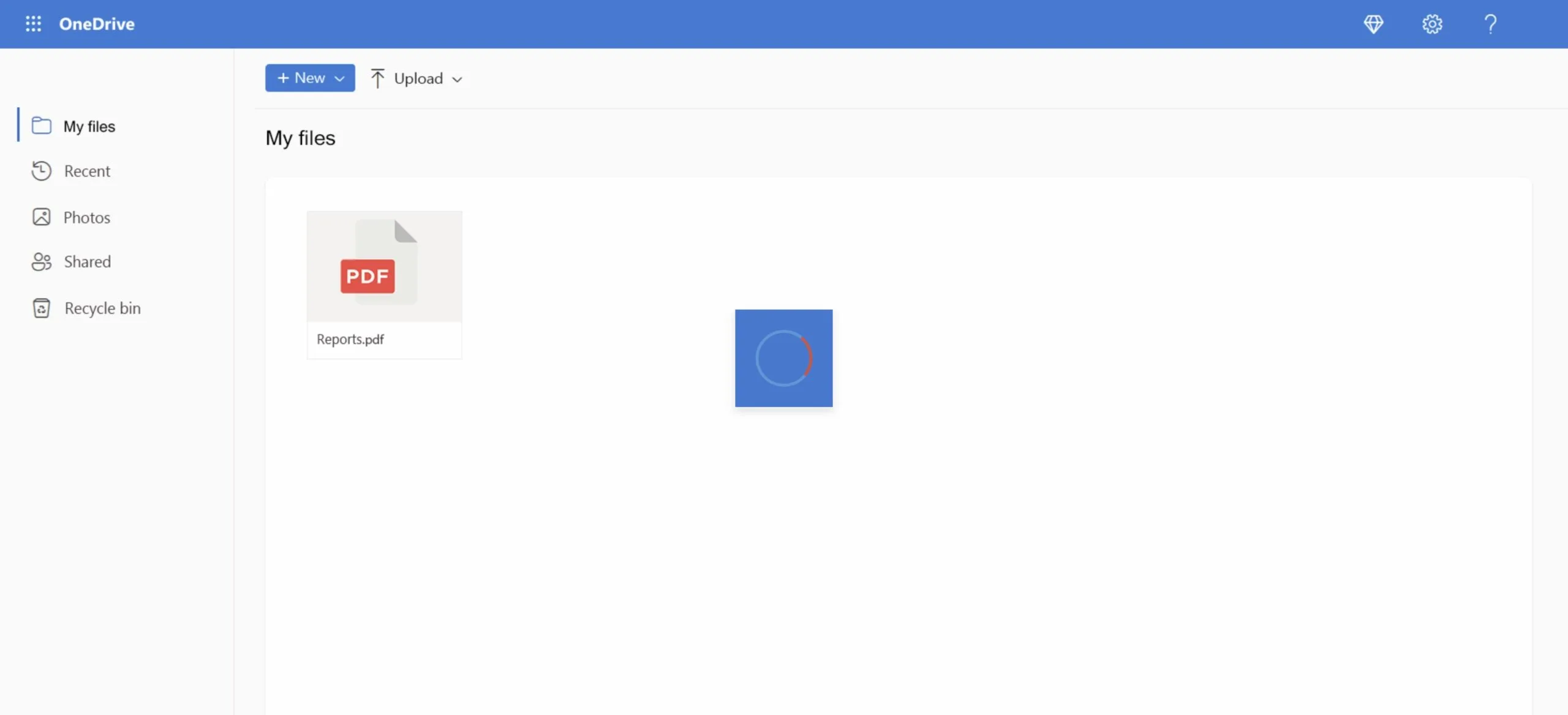 Fake Ladekreis für OneDrive-Ordner