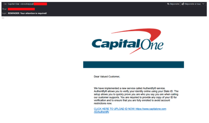 Capital One Authentify Phishing