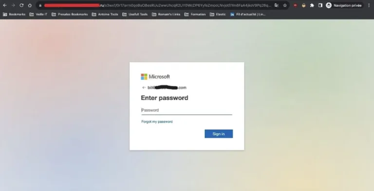 Destination phishing page – Microsoft authentication form