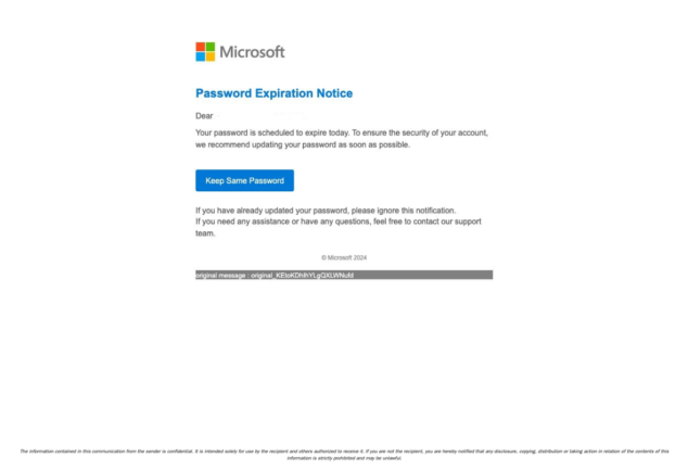 Exemple de phishing Microsoft par “expiration de mot de passe”