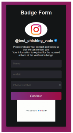 Instagram phishing badge form