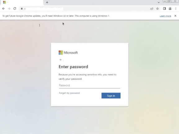 Microsoft 365 destination phishing page