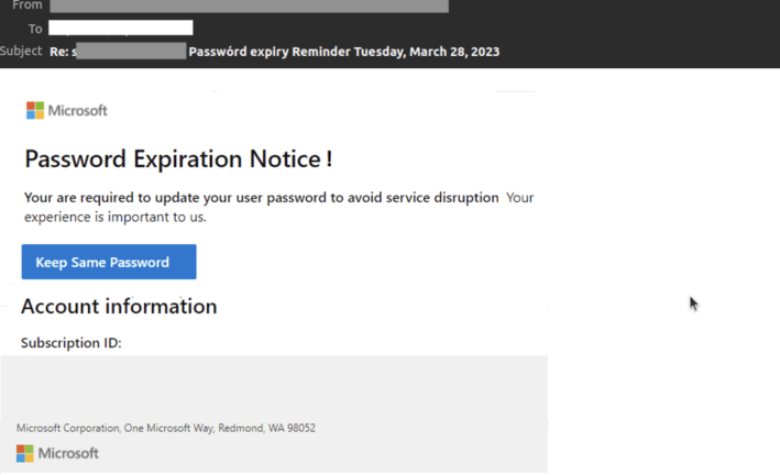 Microsoft 365 phishing email