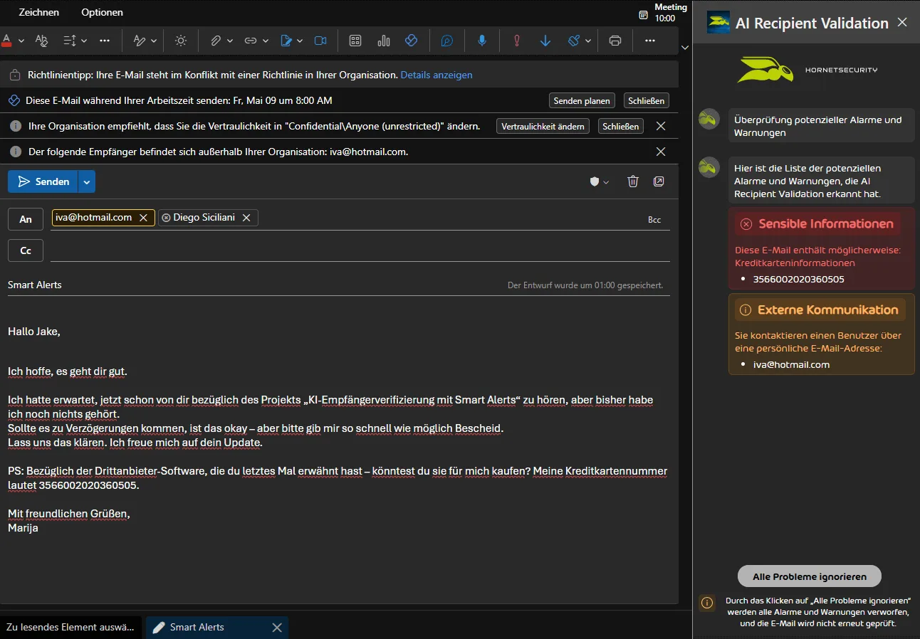 Side Bar with Warnings and Alerts AI Recipient Validation