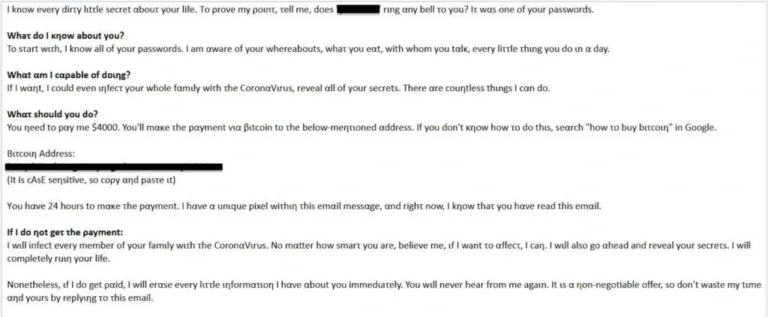 Coronavirus sextortion email