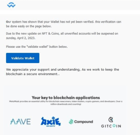 Phishing email impersonating Wallet Connect