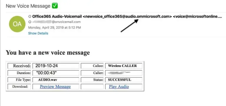 Voicemail phishing example