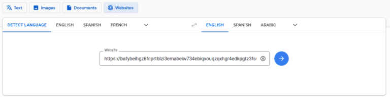 Google Translate page for website translation