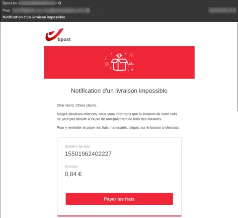 Exemple d’e-mail de phishing paiement frais